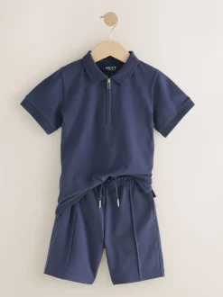 Marineblauw - Short Sleeve Polo Shirt and Shorts Set (3-16yrs)