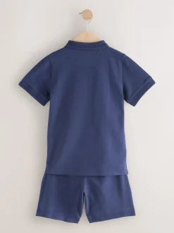 Marineblauw - Short Sleeve Polo Shirt and Shorts Set (3-16yrs)
