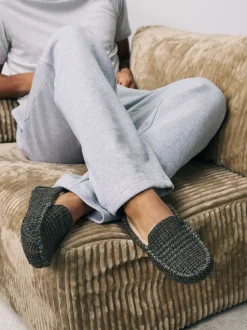 Marineblauw - Signature Harris Tweed Moccasin Slippers