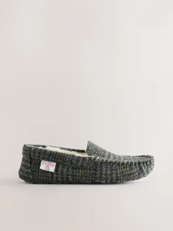 Marineblauw - Signature Harris Tweed Moccasin Slippers