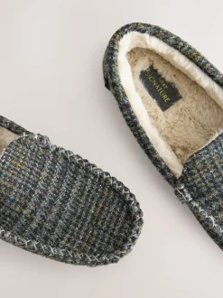 Marineblauw - Signature Harris Tweed Moccasin Slippers