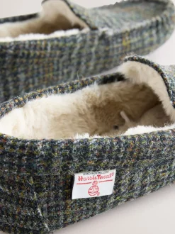 Marineblauw - Signature Harris Tweed Moccasin Slippers