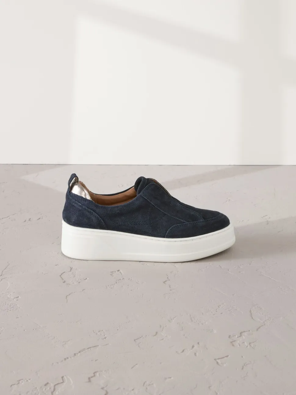 Marineblauw - Signature leren instapsneakers met dikke zool en plateauzool