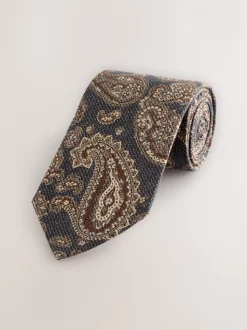 Marineblauw - Signature Made In Italy Printed Paisley Tie