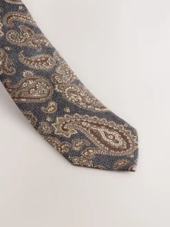 Marineblauw - Signature Made In Italy Printed Paisley Tie