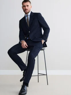 Marineblauw - Signature Stripe Empire Mills British 100% Wool Suit Jacket