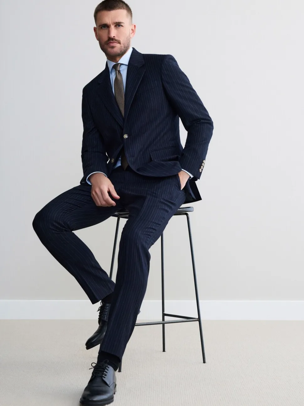 Marineblauw - Signature Stripe Empire Mills British 100% Wool Suit Jacket