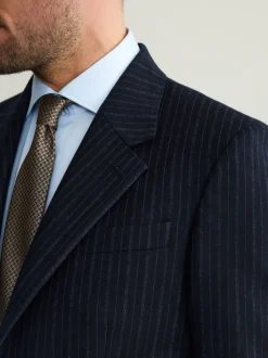Marineblauw - Signature Stripe Empire Mills British 100% Wool Suit Jacket