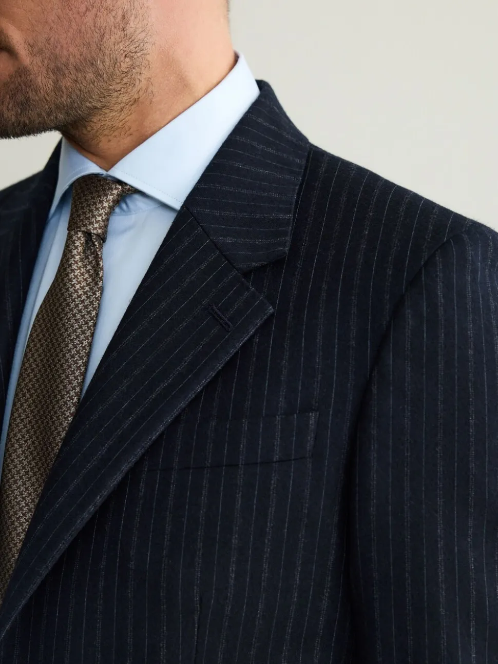Marineblauw - Signature Stripe Empire Mills British 100% Wool Suit Jacket