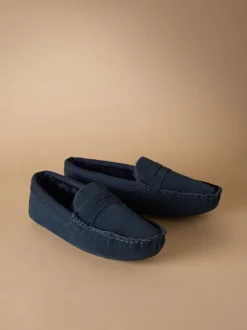 Marineblauw - Signature Suede Fabric Trim Moccasin Slippers