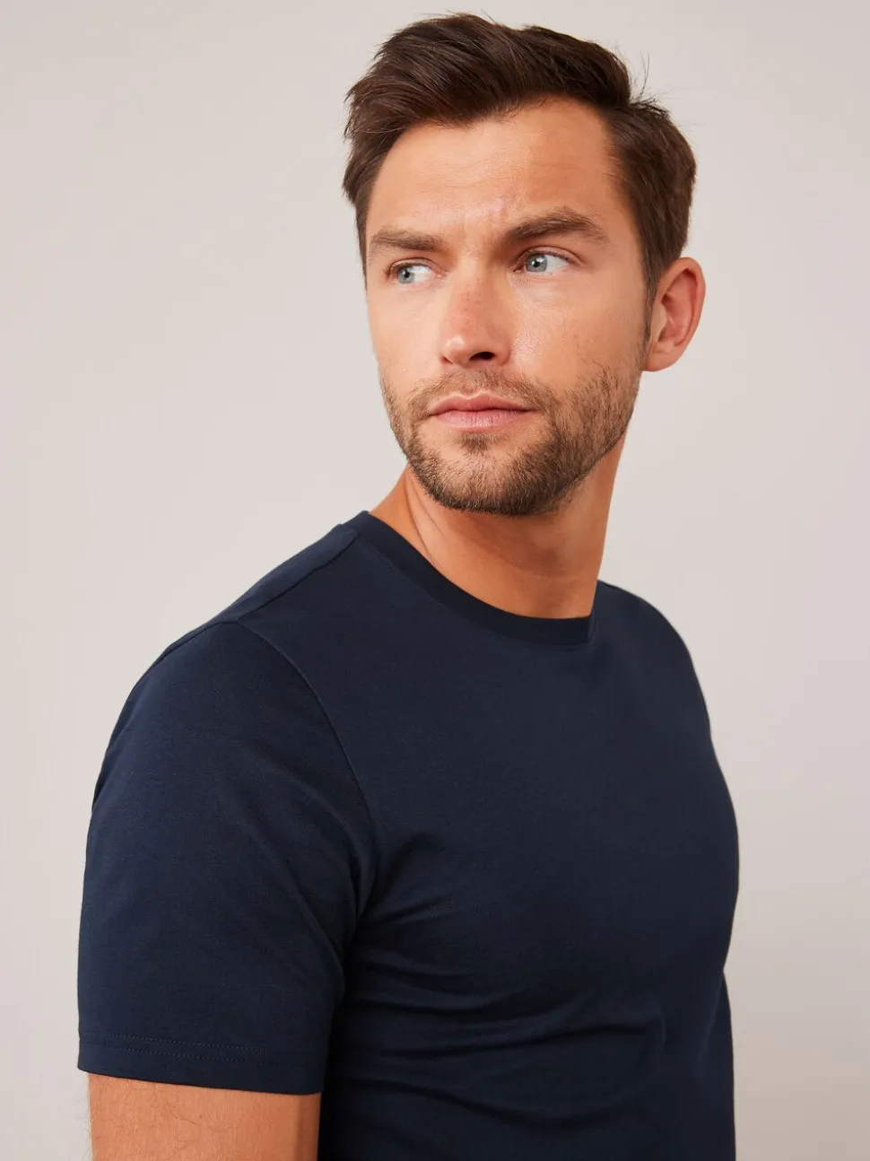 Marineblauw - Slim Fit - Essentieel katoenen T-shirt met ronde hals