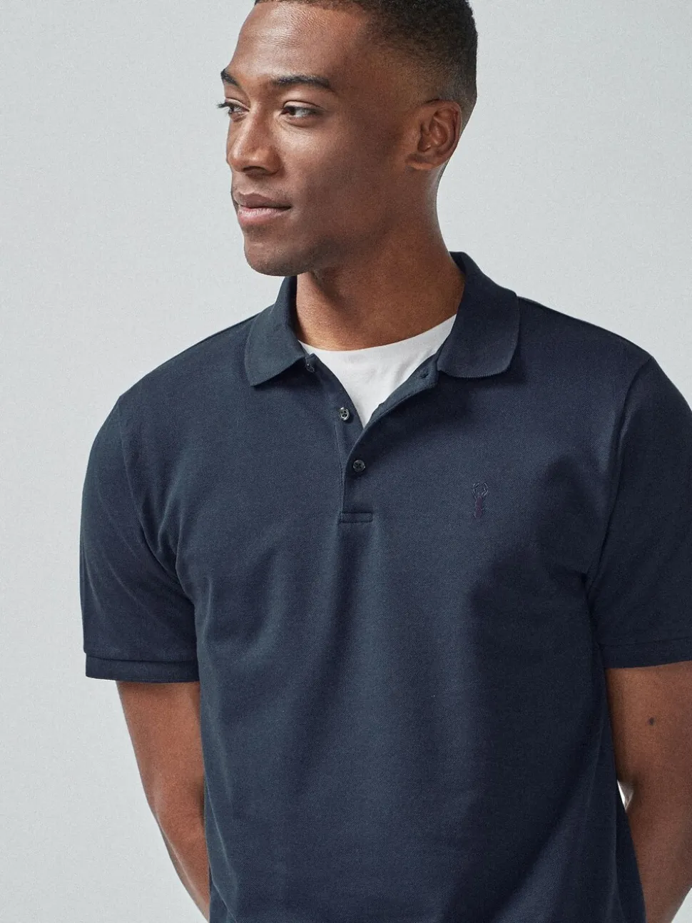 Marineblauw - Slim Fit - Piqué poloshirt met korte mouwen