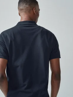 Marineblauw - Slim Fit - Piqué poloshirt met korte mouwen