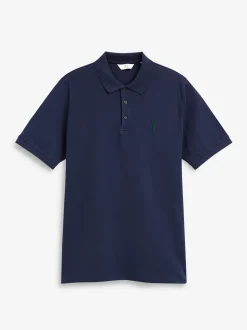 Marineblauw - Slim Fit - Piqué poloshirt met korte mouwen