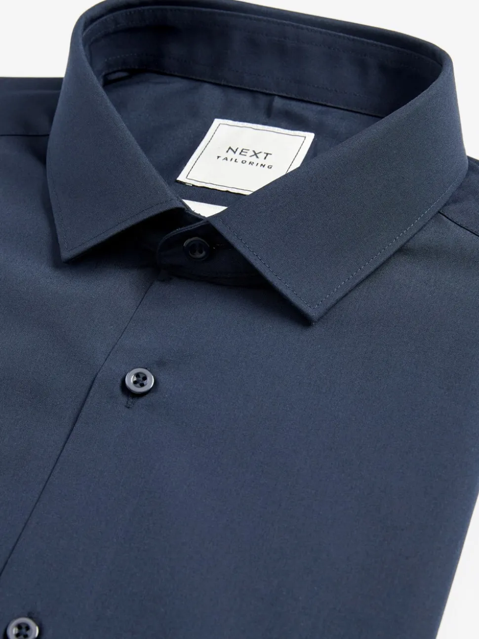 Marineblauw - Slim Fit - Strijkvrij net overhemd met enkele manchet