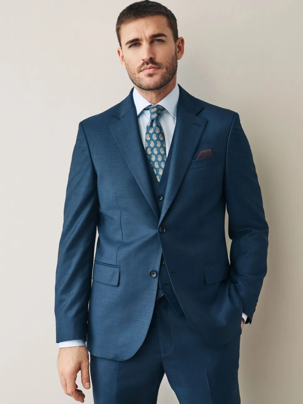 Marineblauw - Slim Fit Signature Cerutti 100% Italian Wool Suit Jacket