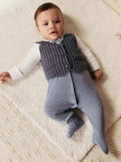 Marineblauw - Slimme baby pyjama met strik stropdas (0mnd-2jr)