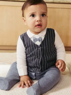 Marineblauw - Slimme baby pyjama met strik stropdas (0mnd-2jr)