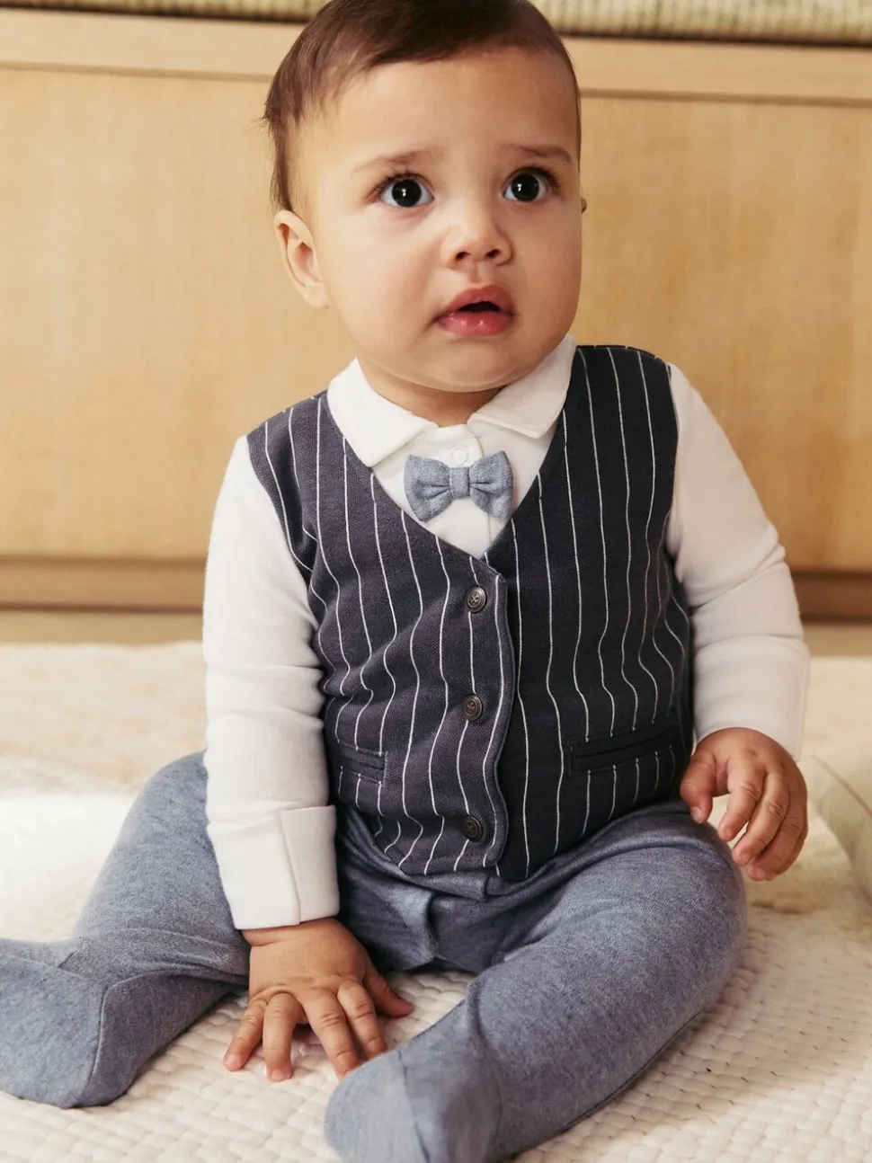 Marineblauw - Slimme baby pyjama met strik stropdas (0mnd-2jr)