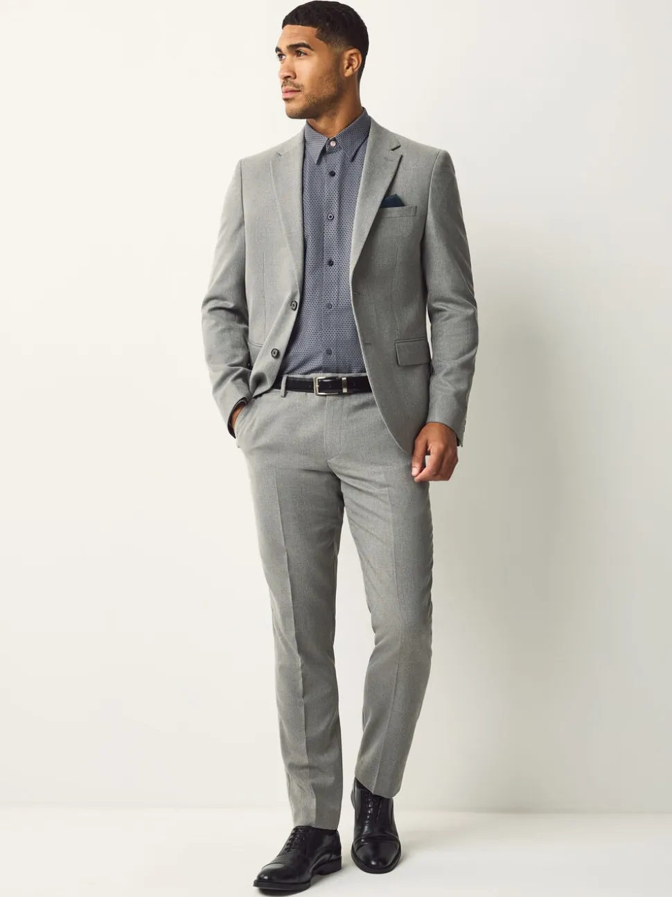 Marineblauw - Smart Cotton Rich Trimmed Textured Shirt
