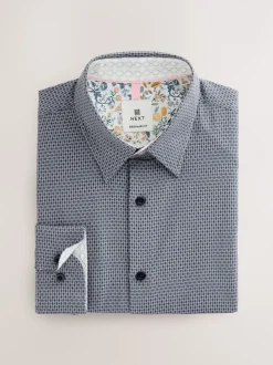 Marineblauw - Smart Cotton Rich Trimmed Textured Shirt