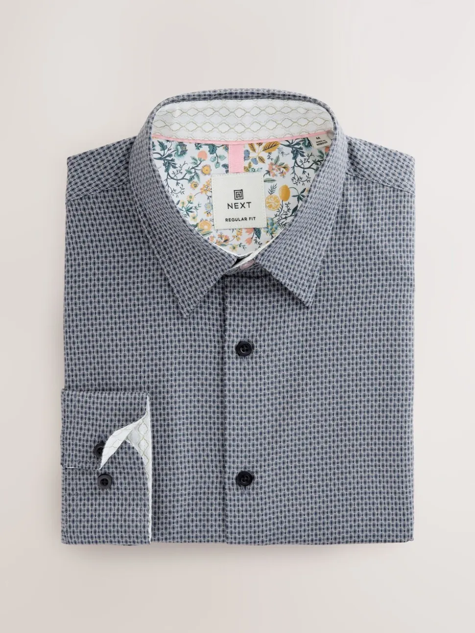 Marineblauw - Smart Cotton Rich Trimmed Textured Shirt