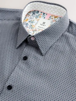Marineblauw - Smart Cotton Rich Trimmed Textured Shirt
