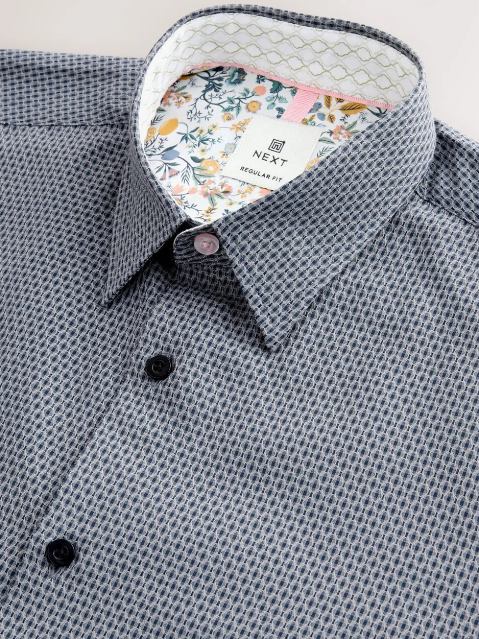 Marineblauw - Smart Cotton Rich Trimmed Textured Shirt