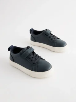 Marineblauw - Sneakers met klittenbandsluiting en elastische veters