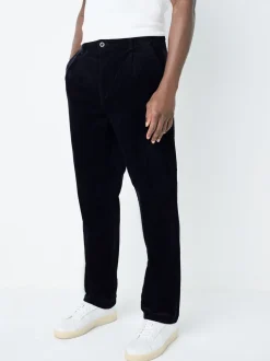 Marineblauw - Standaard toelopende pasvorm - Corduroy Single Pleated Trousers
