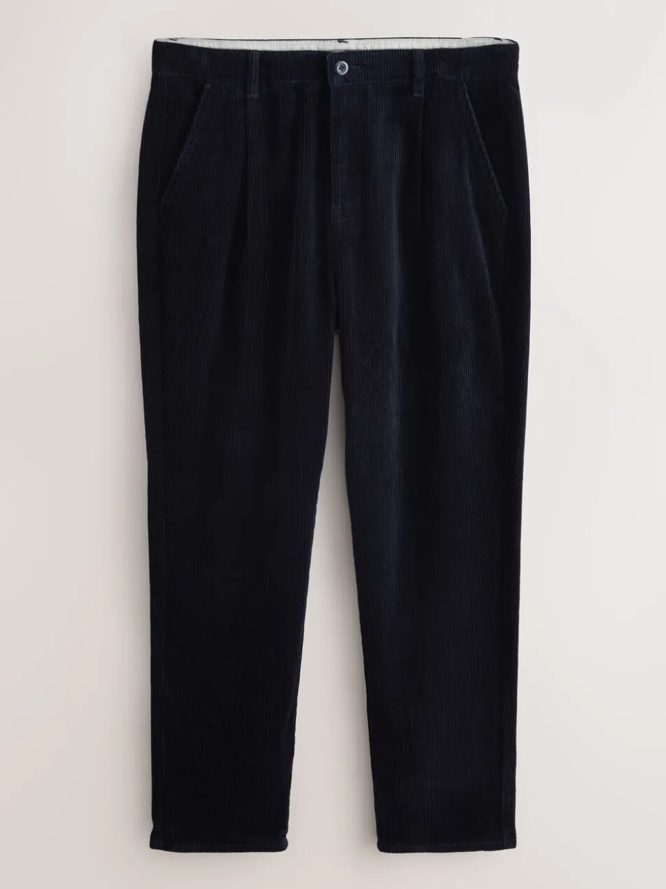Marineblauw - Standaard toelopende pasvorm - Corduroy Single Pleated Trousers