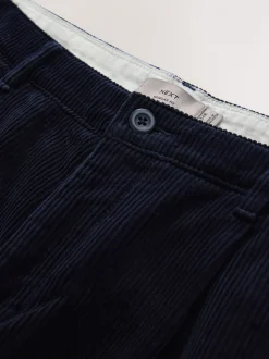 Marineblauw - Standaard toelopende pasvorm - Corduroy Single Pleated Trousers