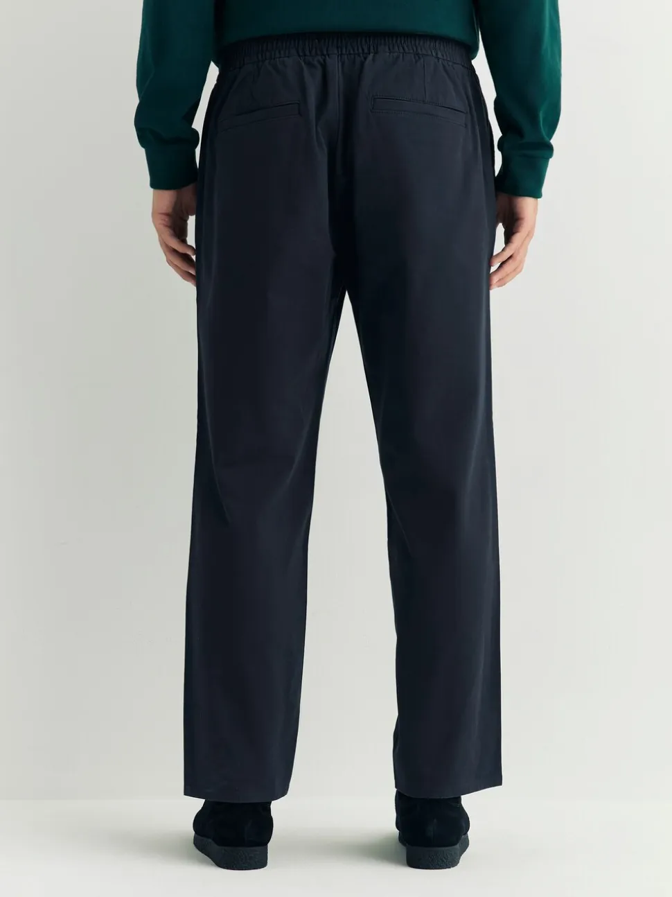 Marineblauw - Standaard toelopende pasvorm - Pleated Stretch Chinos Trousers With Elasticated Waist