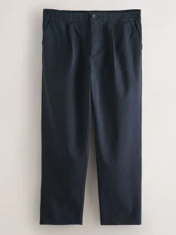 Marineblauw - Standaard toelopende pasvorm - Pleated Stretch Chinos Trousers With Elasticated Waist