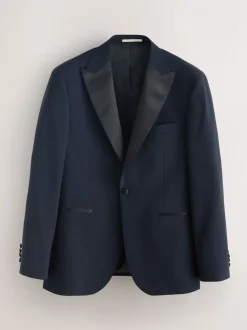 Marineblauw - Tailored Fit Wool Blend Motionflex Tuxedo Suit Jacket