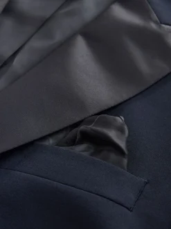 Marineblauw - Tailored Fit Wool Blend Motionflex Tuxedo Suit Jacket