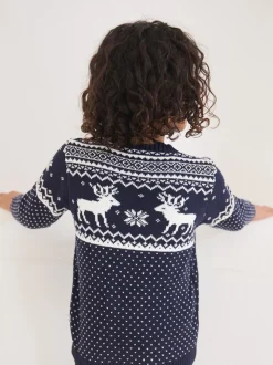 Marineblauw - The Little Tailor kinderkersttrui met rendier-fairislepatroon