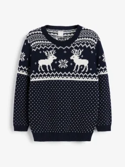 Marineblauw - The Little Tailor kinderkersttrui met rendier-fairislepatroon