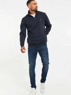 Marineblauw - Threadbare - Sweatshirt met korte rits aan de hals