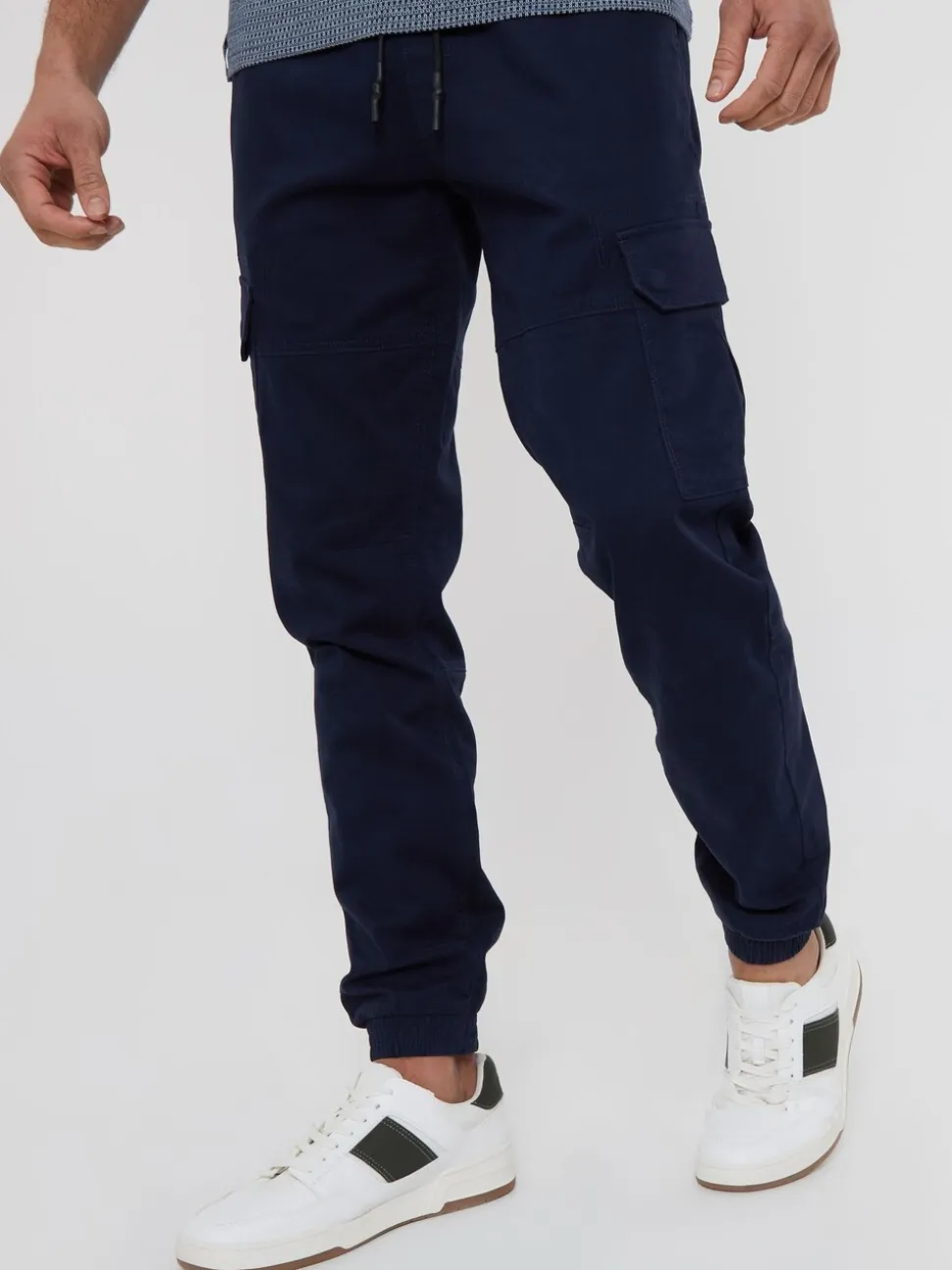 Marineblauw - Threadbare cargobroek in joggingstijl van katoen met stretch