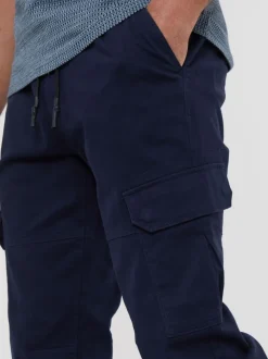 Marineblauw - Threadbare cargobroek in joggingstijl van katoen met stretch
