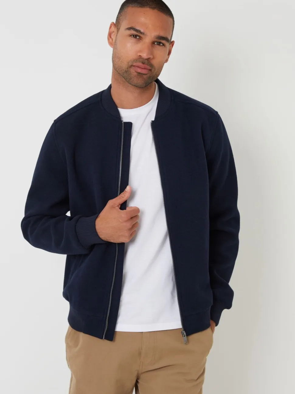 Marineblauw - Threadbare Faux Wool Brushed Bomber Jacket