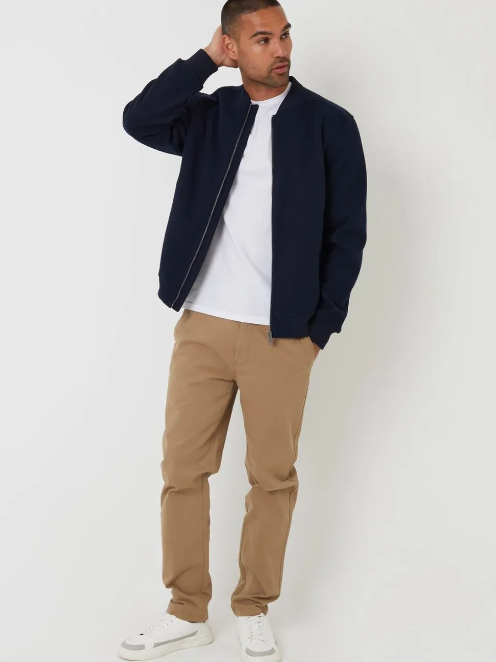 Marineblauw - Threadbare Faux Wool Brushed Bomber Jacket