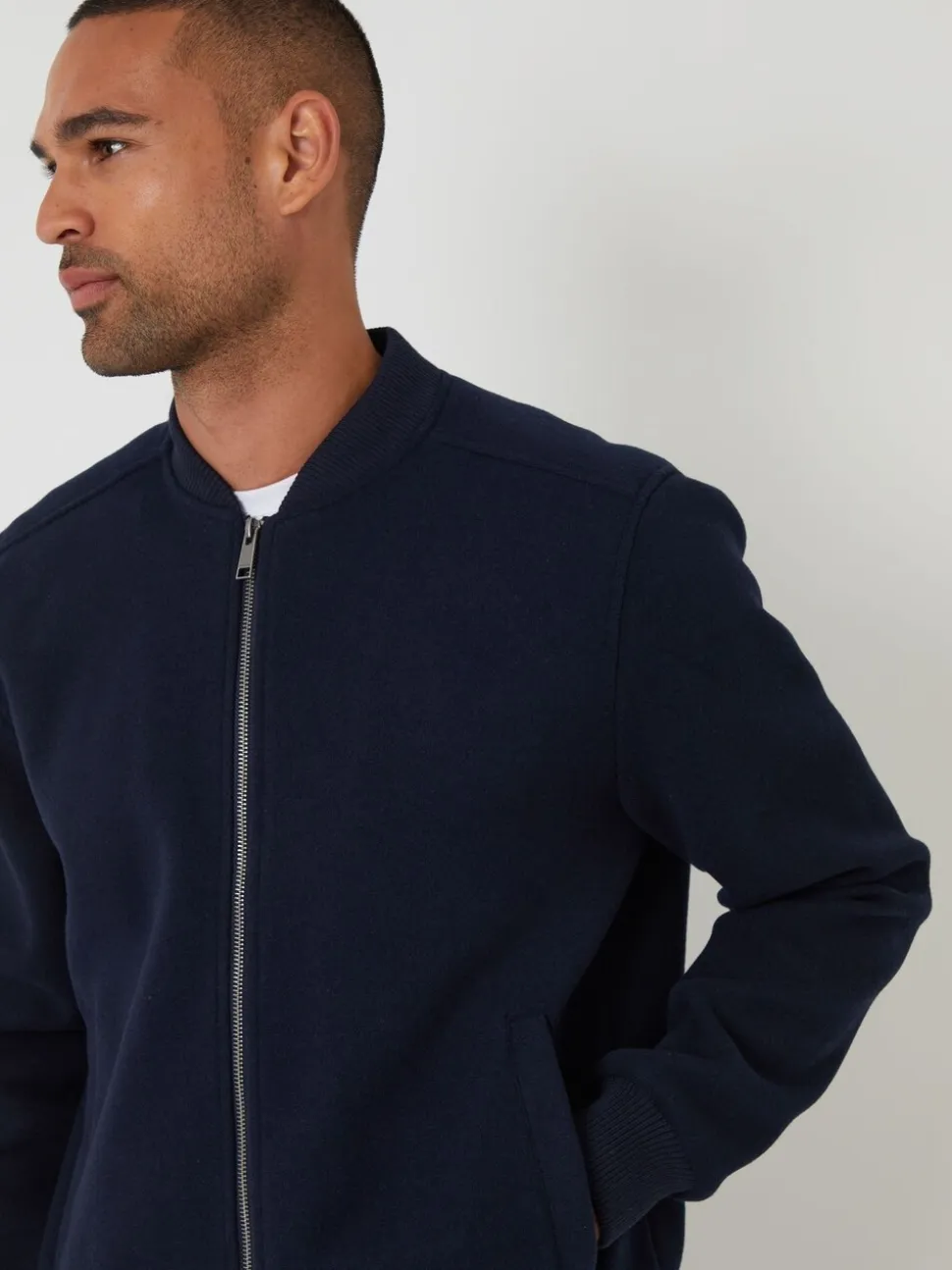 Marineblauw - Threadbare Faux Wool Brushed Bomber Jacket