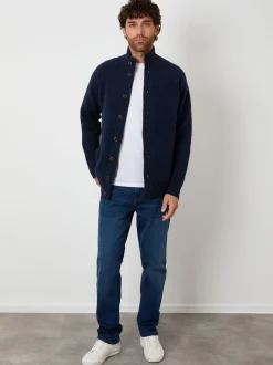 Marineblauw - Threadbare Funnel Neck Button Up Knitted Cardigan