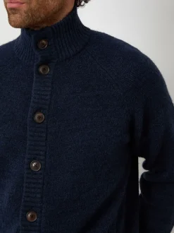 Marineblauw - Threadbare Funnel Neck Button Up Knitted Cardigan