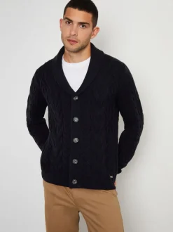 Marineblauw - Threadbare gebreid vest met sjaalkraag en wol