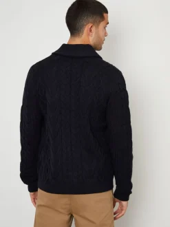 Marineblauw - Threadbare gebreid vest met sjaalkraag en wol