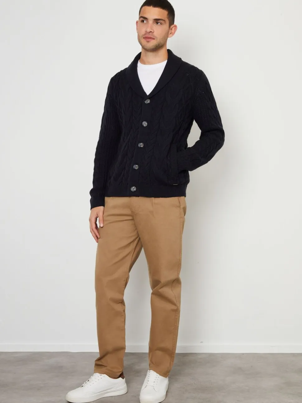 Marineblauw - Threadbare gebreid vest met sjaalkraag en wol
