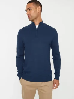 Marineblauw - Threadbare gebreide trui met korte trechterrits
